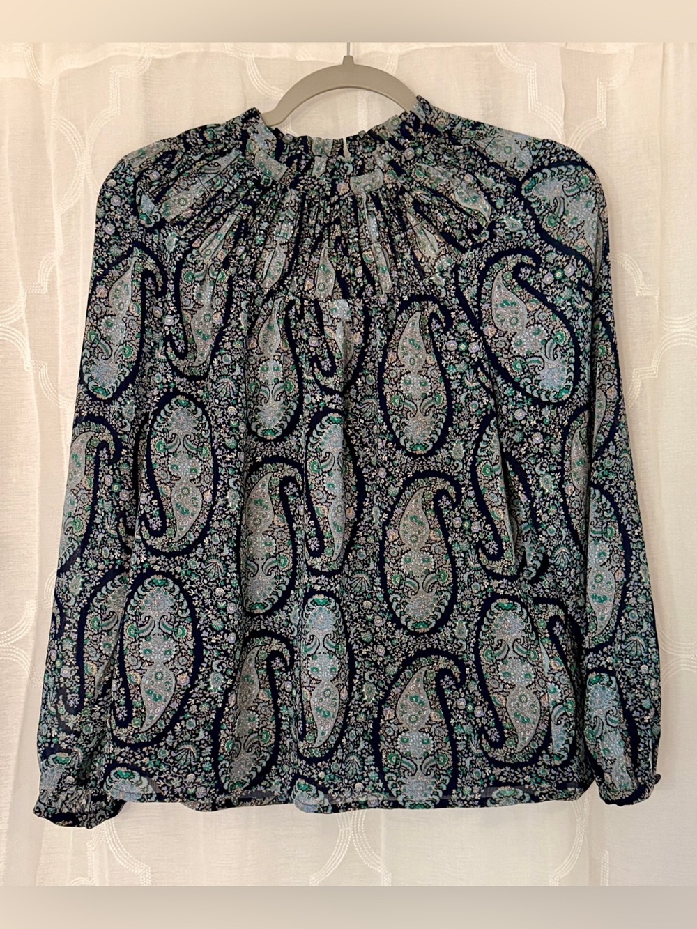 J.Crew Paisley Long Sleeve Ruffle Neck Blouse | XS | NWT